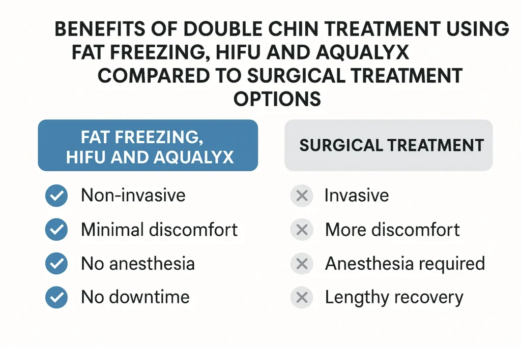 Graphic about the benefits of double chin treatment Huntingdon - from LA LIPO