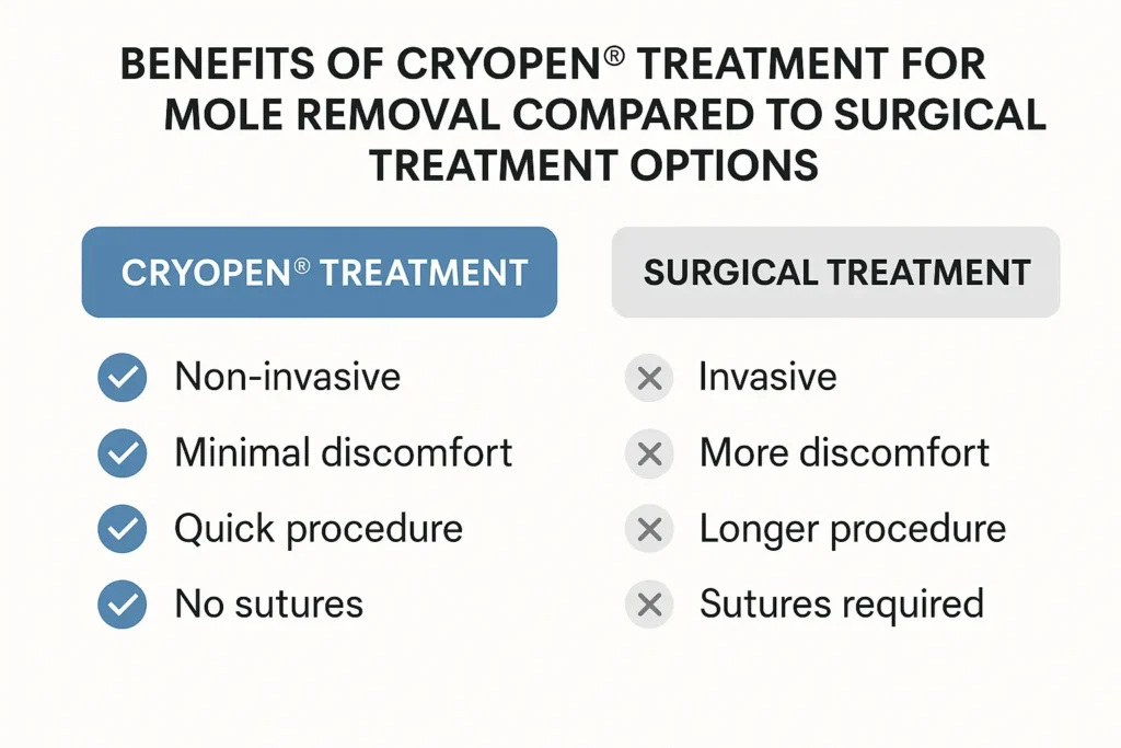 Table to show the benefits of getting moles removed Huntingdon from LA LIPO