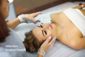 Woman having Hi-Fu to reduce wrinkles Huntingdon.