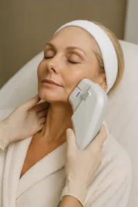 Woman receiving HIFU non surgical facelift treatment Huntingdon