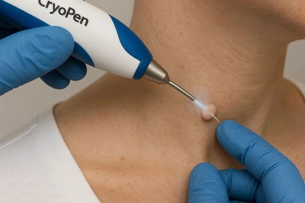 Person receiving cryotherapy Huntingdon for skin tag removal