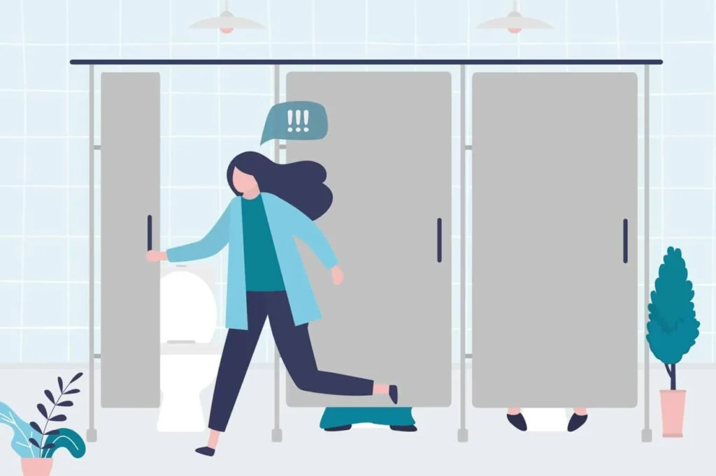 graphic of Urine incontinence Huntingdon woman running to the toilet.