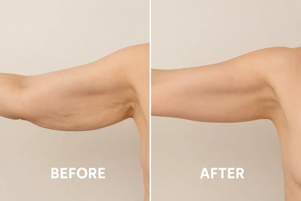Picture of LA LIPO Huntingdon before and after results of skin tightening treatment on the upper arms.
